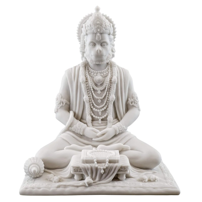 Top Collection 8" Hanuman Hindu Statue in White Marble Finish - Hindu God of Strength Figurine - Image 1